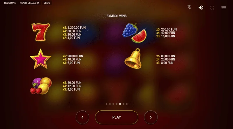Heart Deluxe 2x - paytable dengan expanding wild jantung